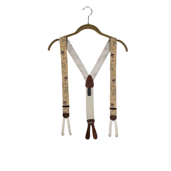 Trafalgar Braces Asian Fish Koi Carp Kite Flyer Print Beige Button Suspenders - Picture 1 of 8